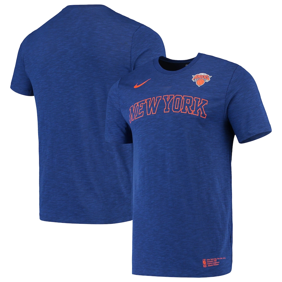 2020 NBA Men Nike New York Knicks Heathered Blue Essential Facility Performance TShirt